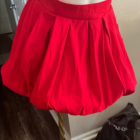 Red Mini Bubble Skirt with Pleated A-Line Design - Picture 1 of 1